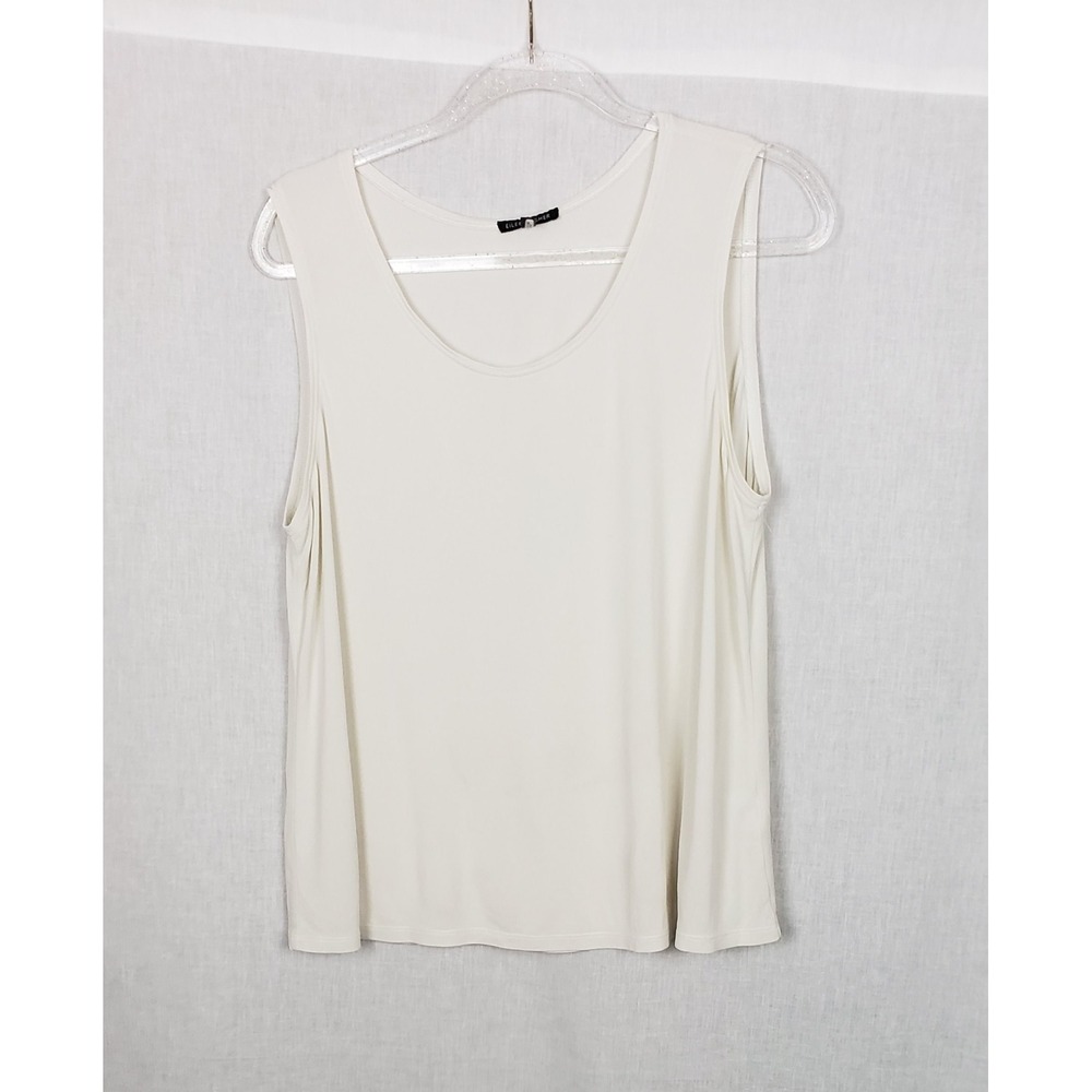 Eileen Fisher L Ivory Blouse Top 100% Silk Sleeveless Shell Classic Quiet Luxury
